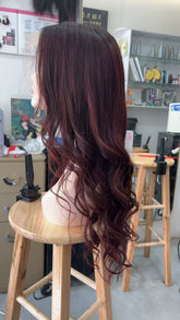 Burgundy Body Wave Human Hair Wig for White Women   200% Density Straight Lace Front Wig
